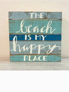 The Beach Is My Happy Place Sign Primitives By Kathy Blue Painted Wood